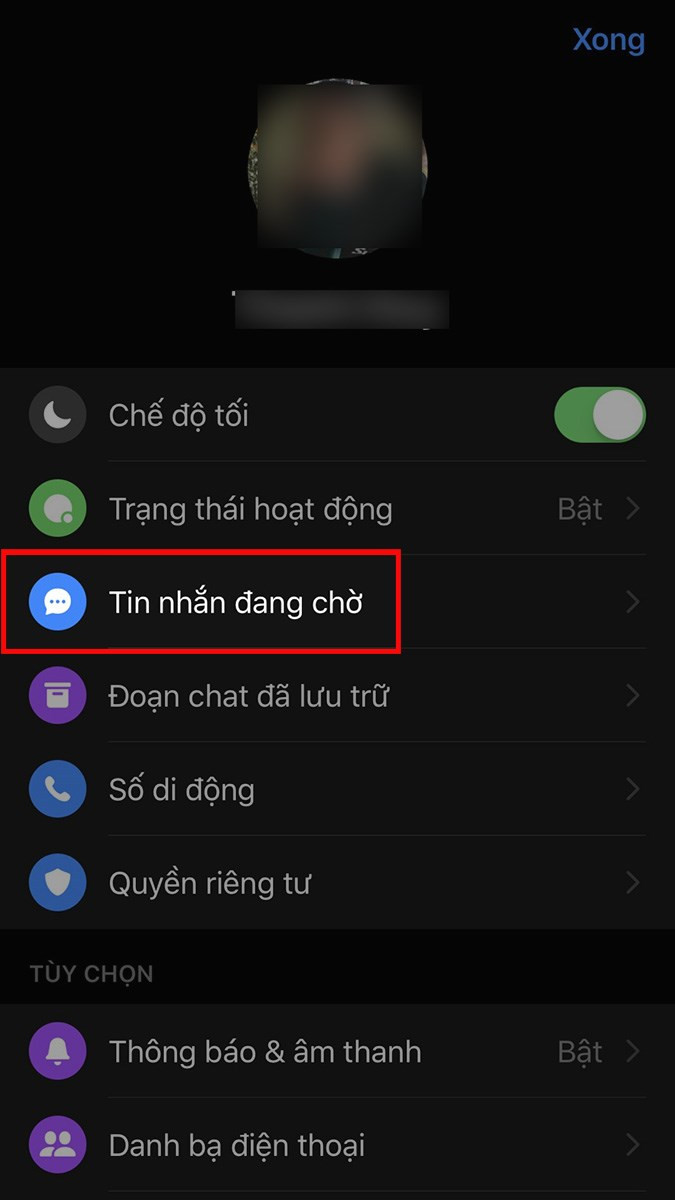 Chọn tin nhắn đang chờ