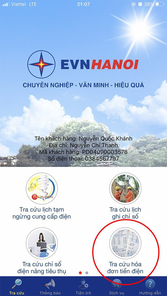 Chọn tra cứu hóa đơn