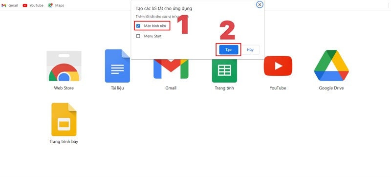 Chọn vị trí lối tắt Gmail