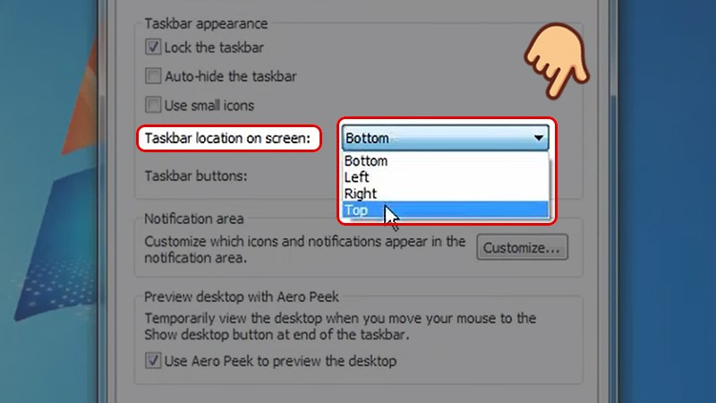 Chọn vị trí Taskbar Windows 7