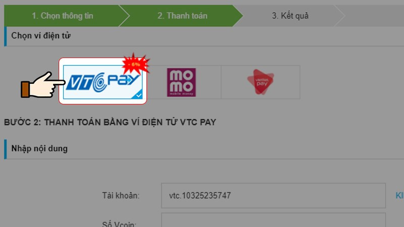 Chọn ví VTC Pay