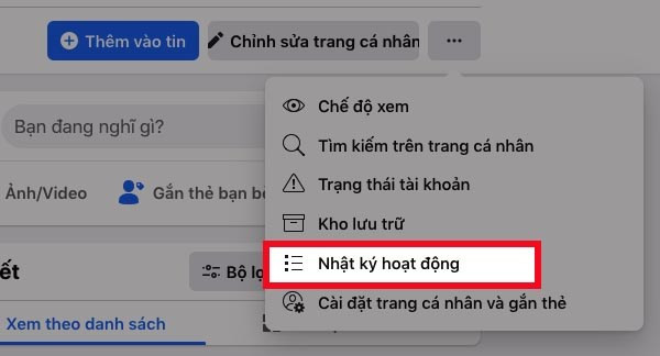 Chọn Xem nhật ký hoạt động