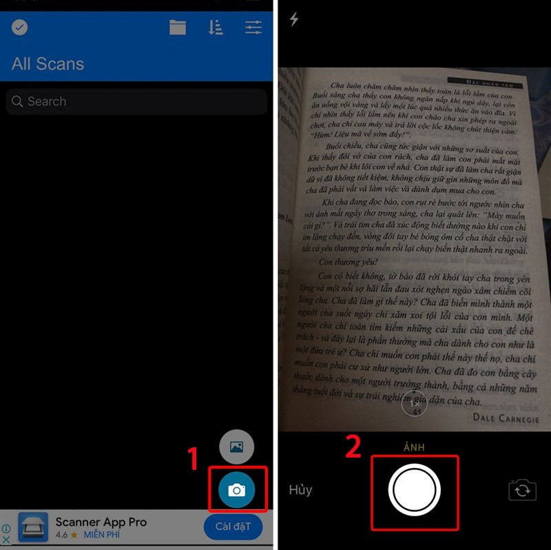 Chụp ảnh trong Text Scanner