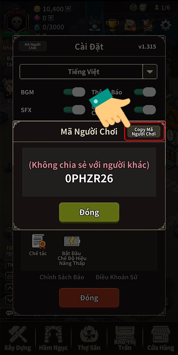 Copy mã người chơi