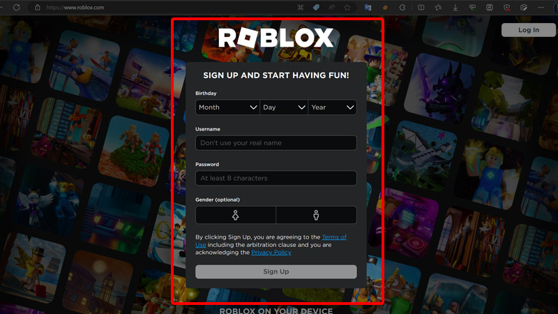 Đăng ký tài khoản Roblox