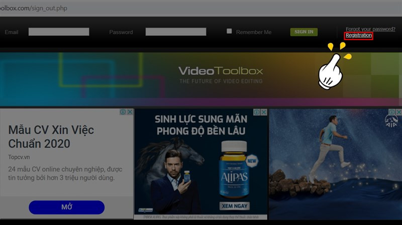 Đăng ký tài khoản trên VideoToolbox