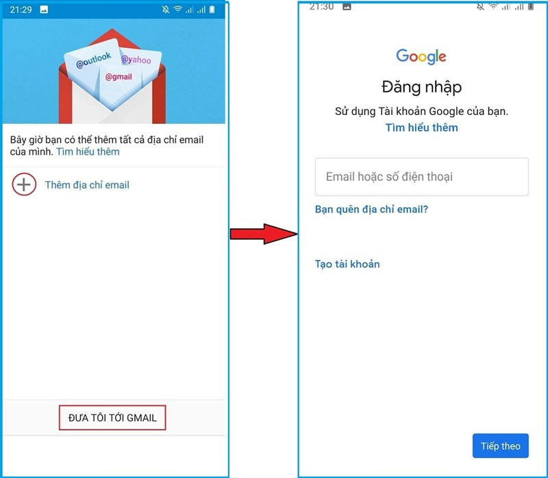 Đăng nhập Gmail trên điện thoại