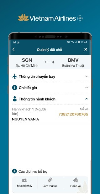 Đăng nhập ứng dụng Vietnam Airlines