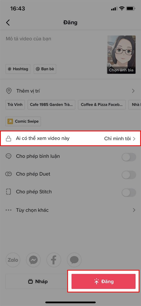 Đăng video riêng tư