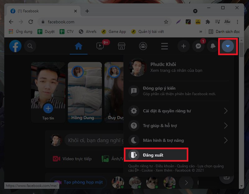 Đăng xuất tài khoản Facebook trên máy tính
