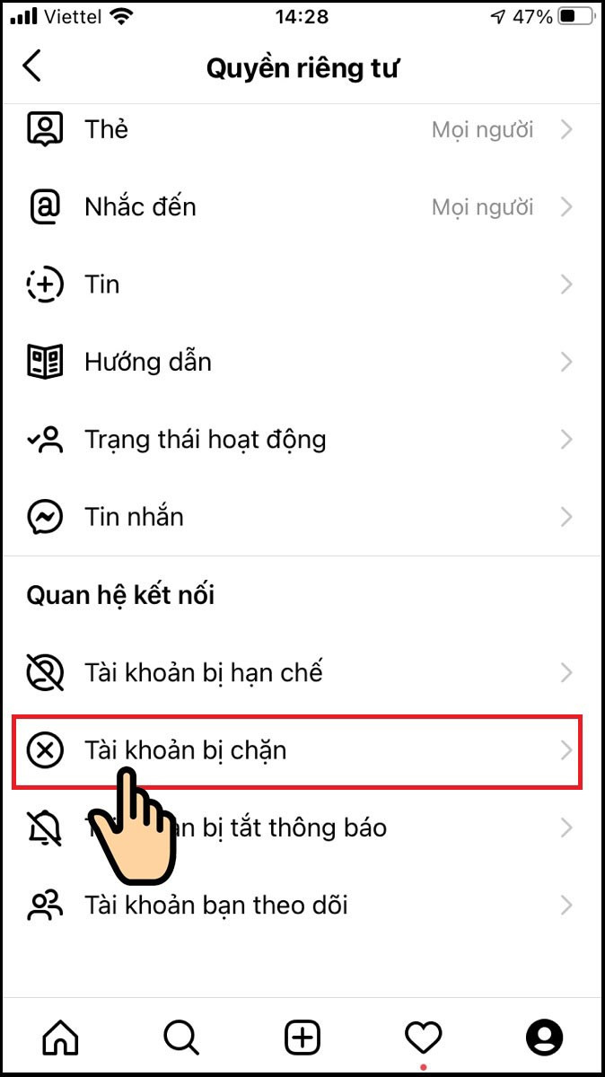 Danh sách tài khoản bị chặn