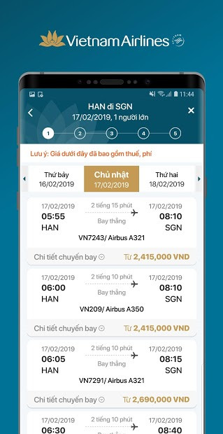 Đặt vé máy bay trên ứng dụng Vietnam Airlines