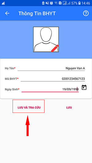 điền các thông tin như họ tên, mã BHYT, ngày sinh