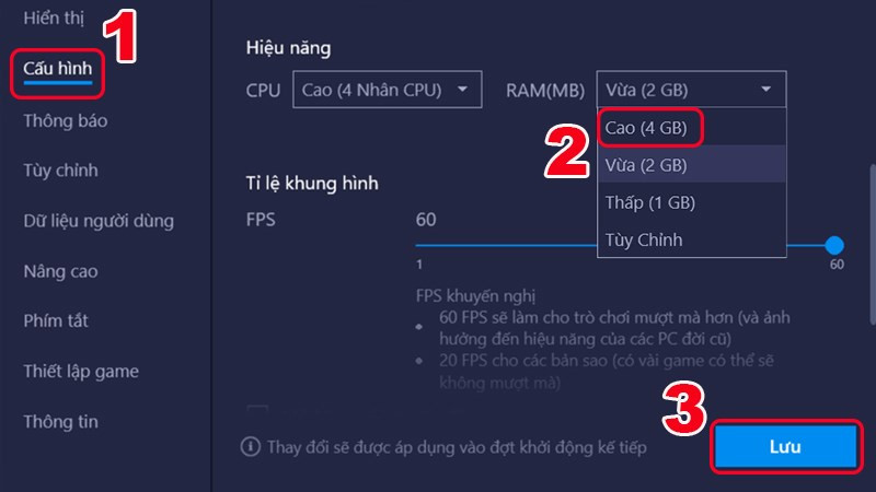 Điều chỉnh RAM Bluestacks