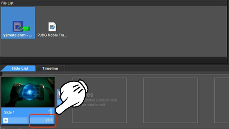 Điều chỉnh thời gian trong Slide List