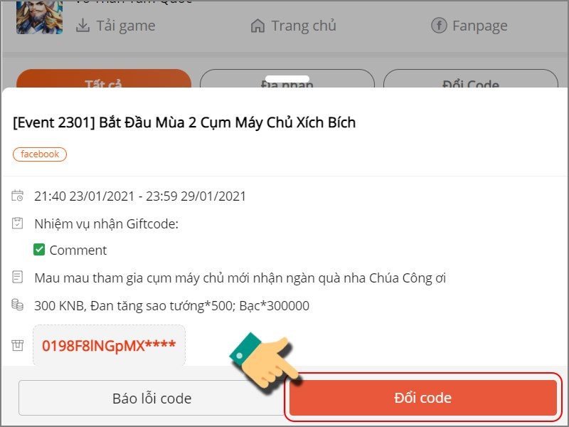 Đổi code nhận quà