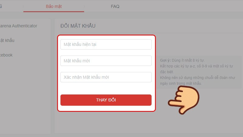 Đổi mật khẩu Garena