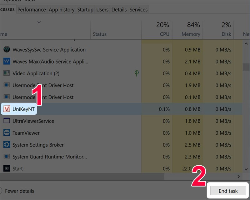 End Task phần mềm Unikey