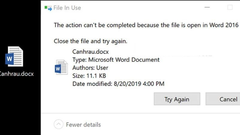 File Word không xoá được do đang mở