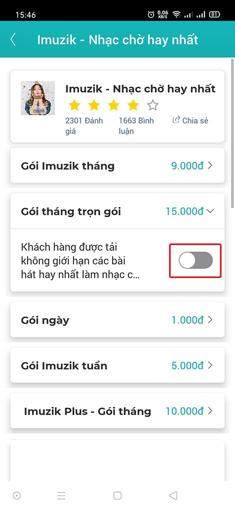 Gạt nút để hủy nhạc chờ trên My Viettel