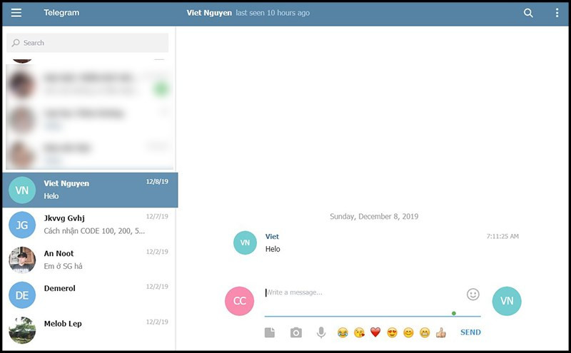 Giao diện chat Telegram Web