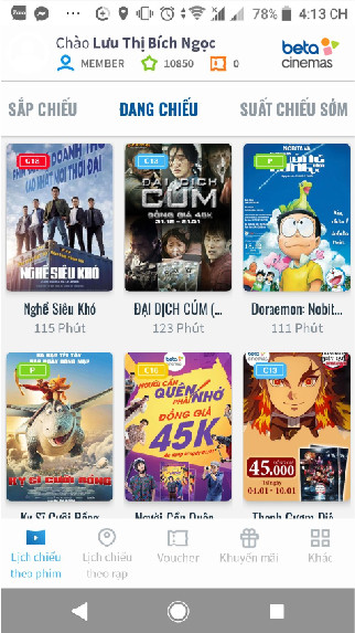 Giao diện đặt vé Beta Cineplex