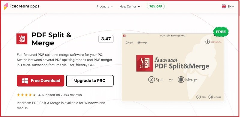 Giao diện Icecream PDF Split & Merge