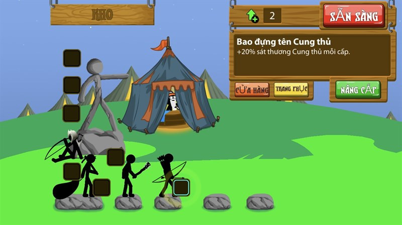 Giao diện nâng cấp lính trong Stick War: Legacy