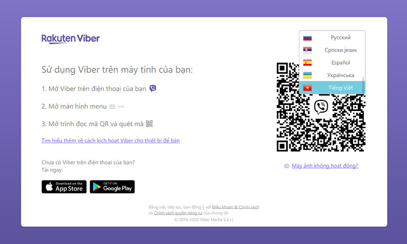 Giao diện Viber trên máy tính