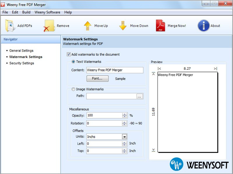 Giao diện Weeny Free PDF Merger