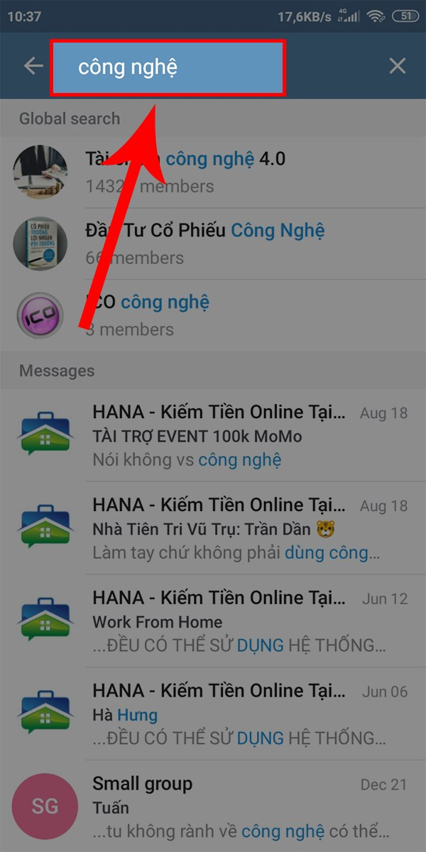 Gõ tên nhóm cần tìm vào thanh tìm kiếm