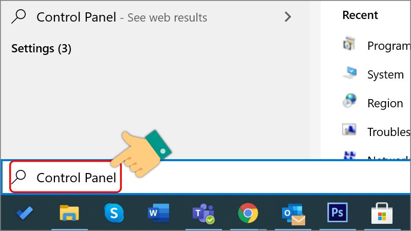 Gõ tìm kiếm Control Panel