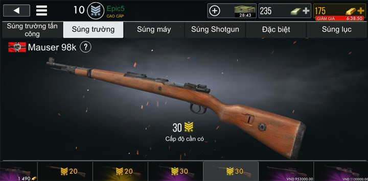 Hình ảnh súng trường Mauser 98k của Đức trong World War Heroes