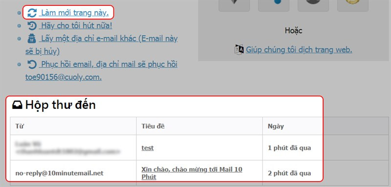 Hộp thư đến Email tạm