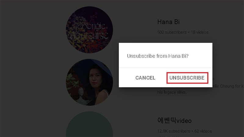 Hủy đăng ký kênh YouTube trên máy tính