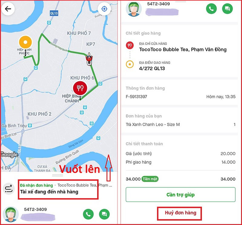 Hủy đơn GoFood khi tài xế đang đến nhà hàng