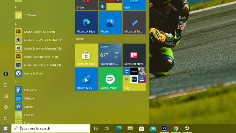 Kết quả làm trong suốt thanh Taskbar