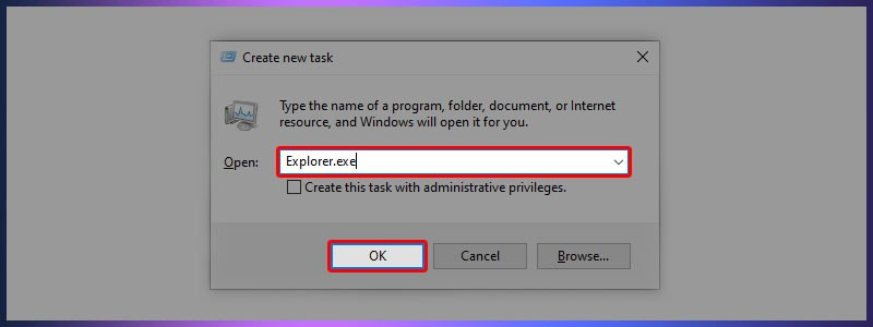 Khởi động lại explorer.exe