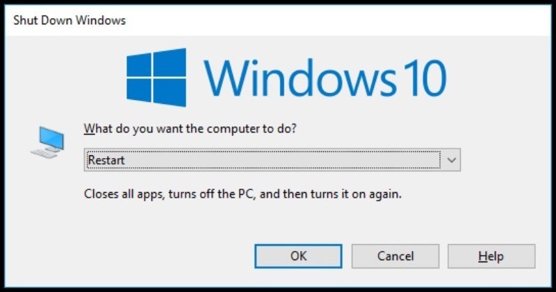 Khởi động lại máy tính trên Windows 10