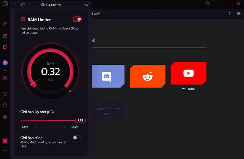 Kiểm soát RAM và GPU trong Opera GX