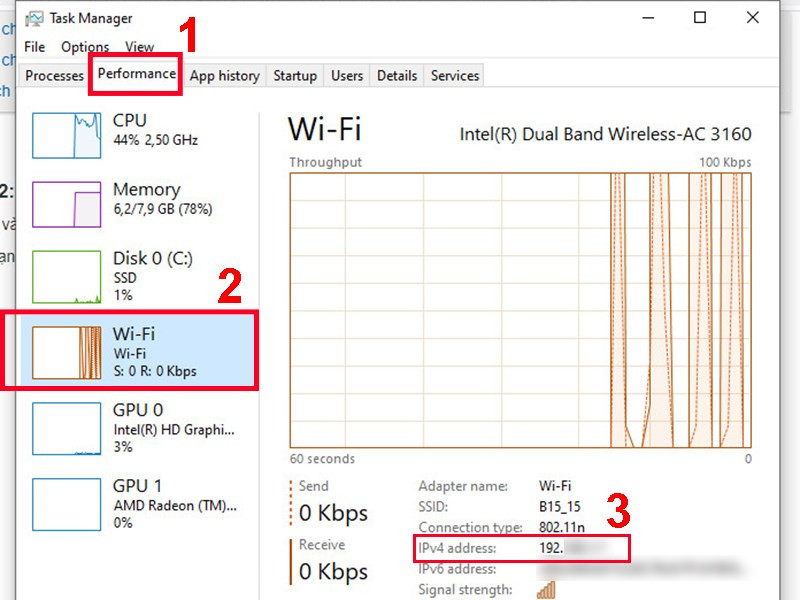 Kiểm tra IP bằng Task Manager