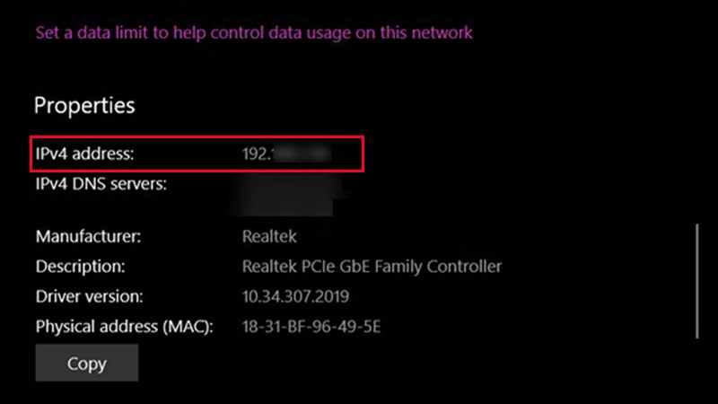 Kiểm tra IP qua Network Settings