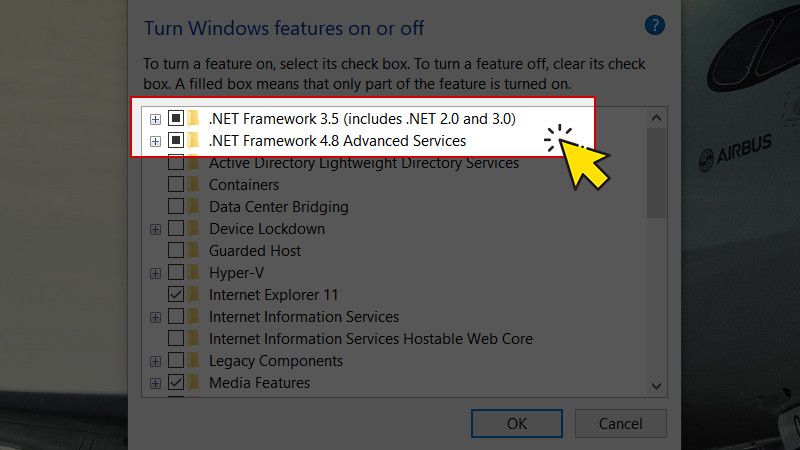 Kiểm tra .NET Framework qua Windows Features