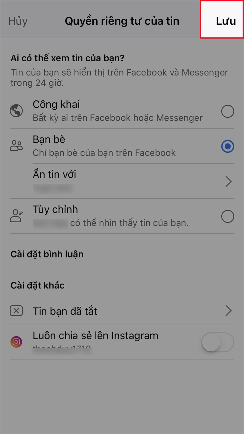 Lưu cài đặt