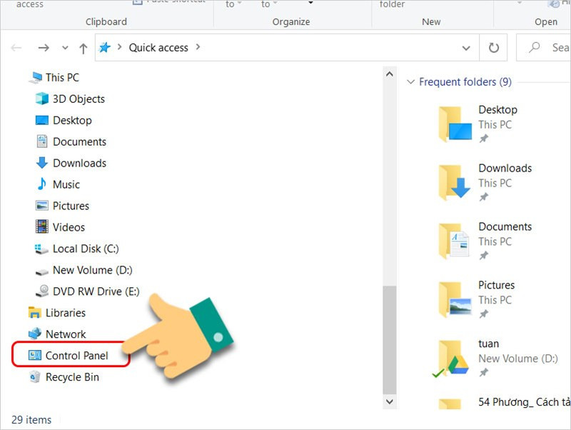 Mở Control Panel trong File Explorer