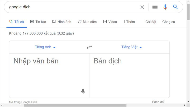 Mở google dchj trên trình duyệt.