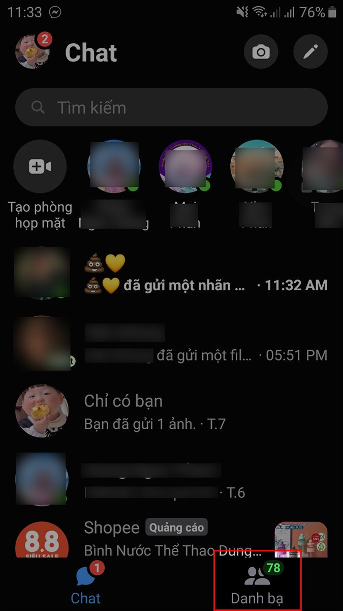 Mở ứng dụng Messenger và chọn Danh bạ