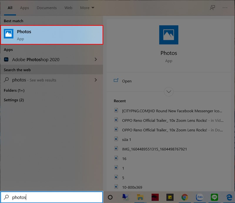 Mở ứng dụng Photos trên Windows 10