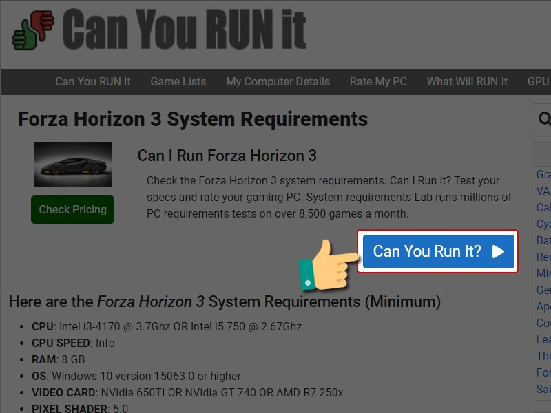 Nhấn Can You Run It? Để kiểm tra