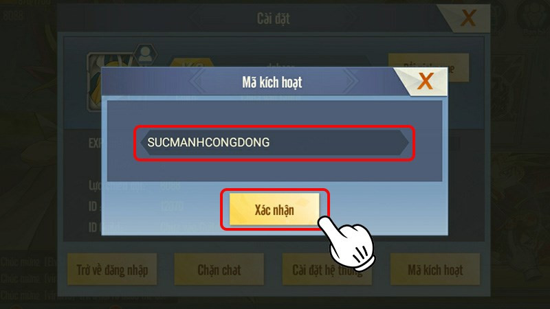 Nhận code và nhấn Xác nhận